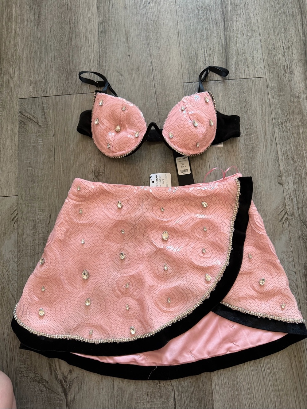 Fashion Nova Pink Sequin Embellished Wrap Skirt Set